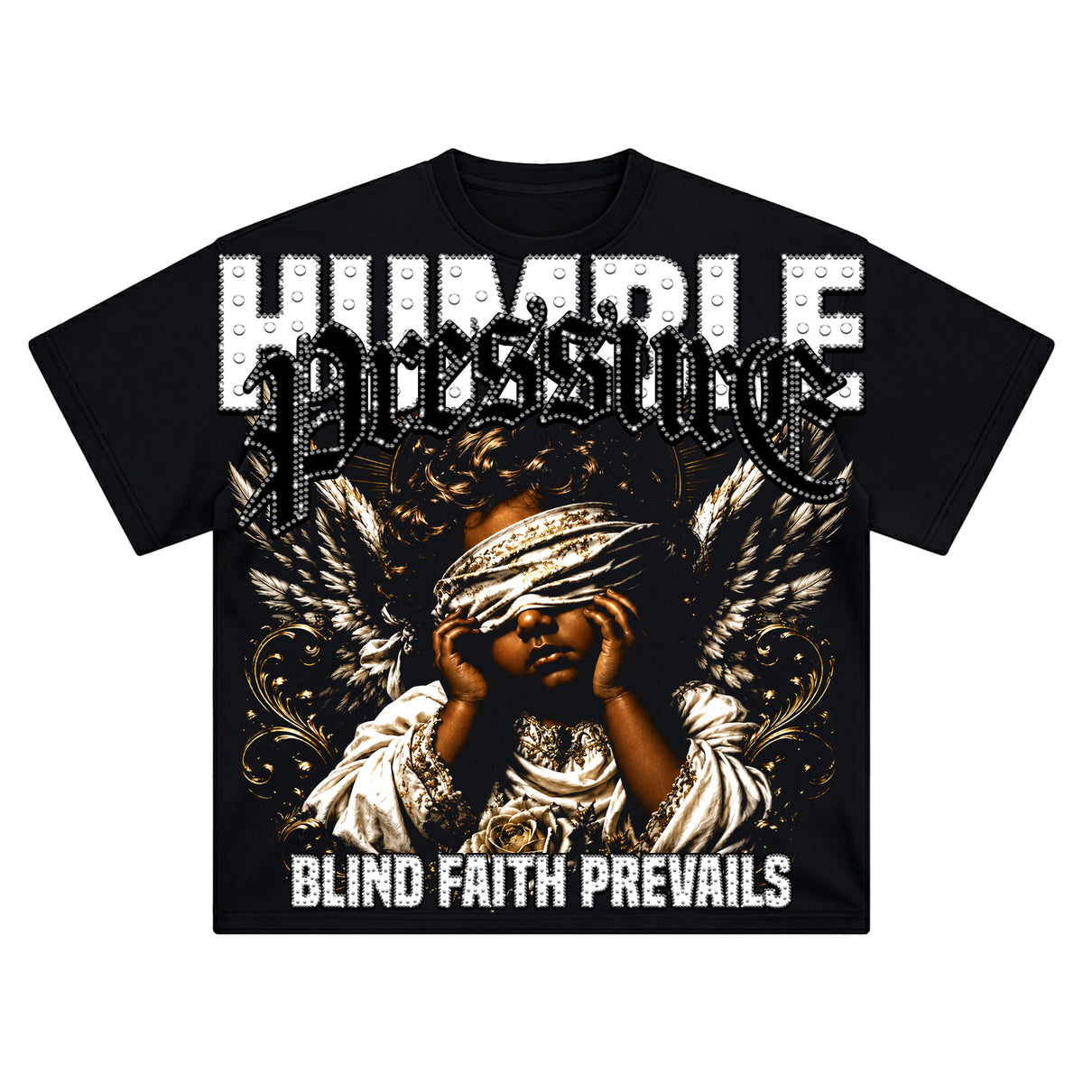 Blind Faith Prevails Rhinestone Graphic Tee – Black